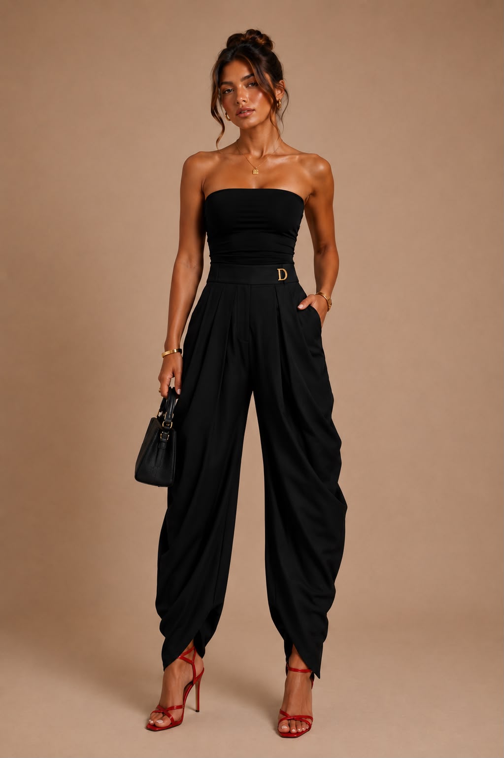 Black High-Waist Draped Trousers