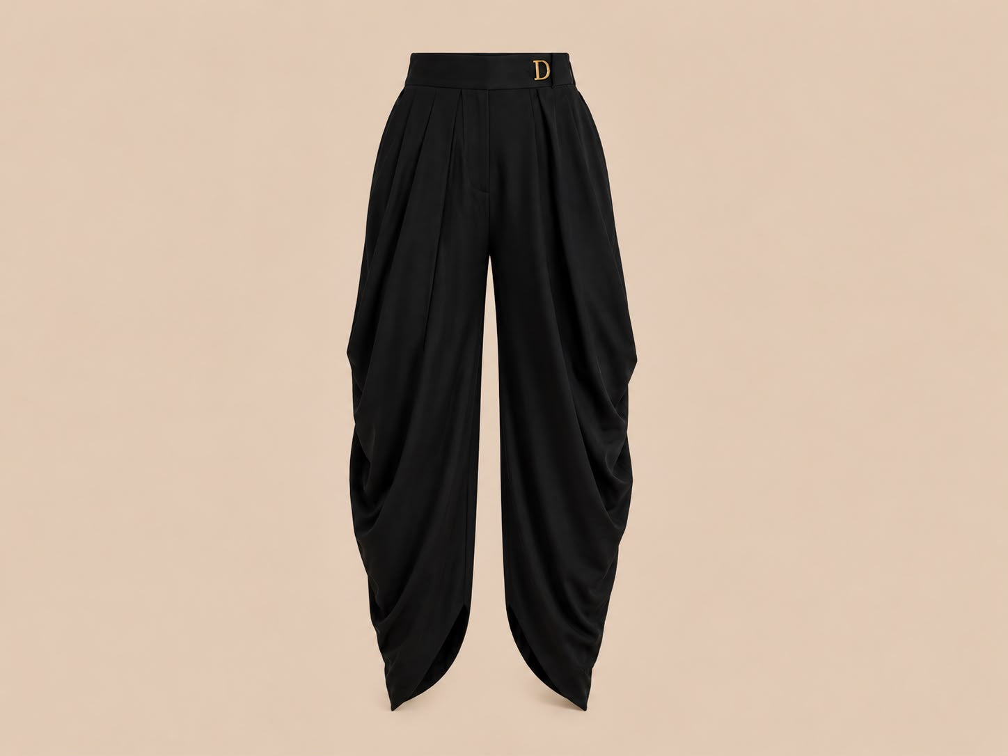 Black High-Waist Draped Trousers