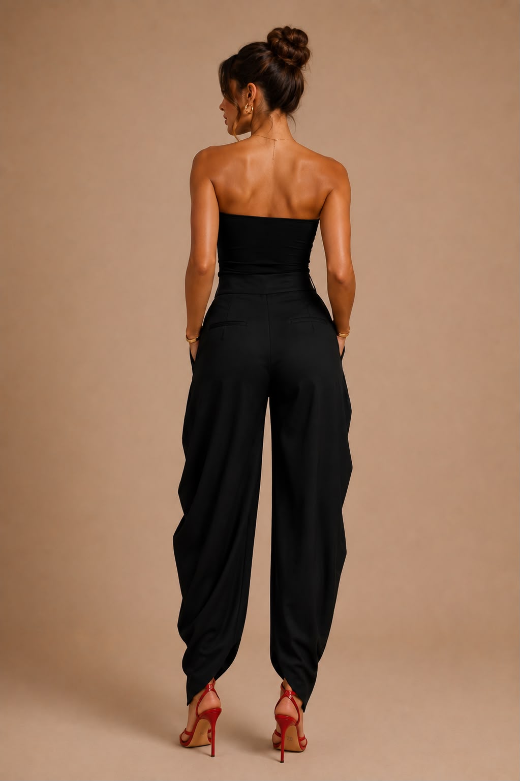 Black High-Waist Draped Trousers