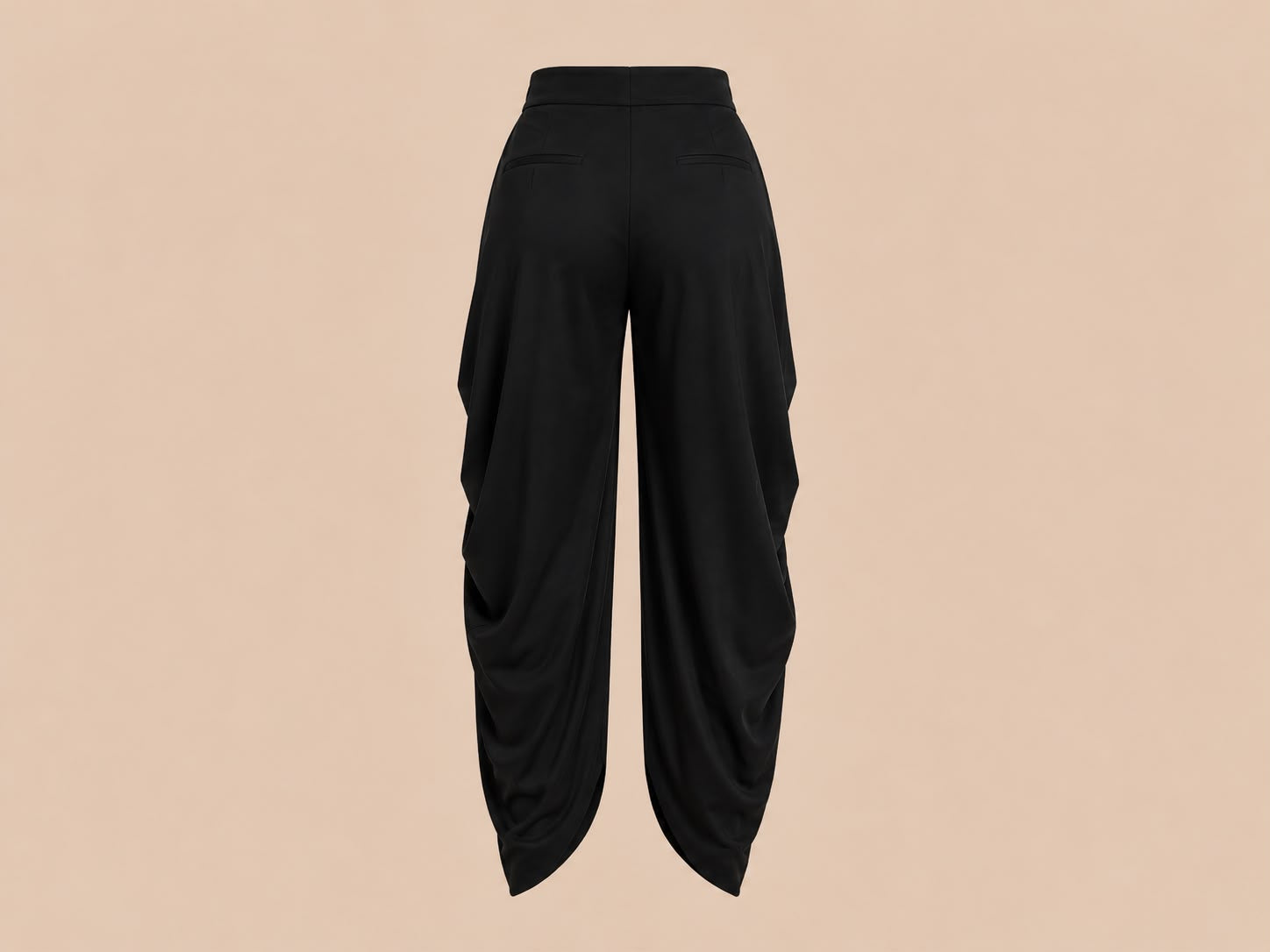 Black High-Waist Draped Trousers
