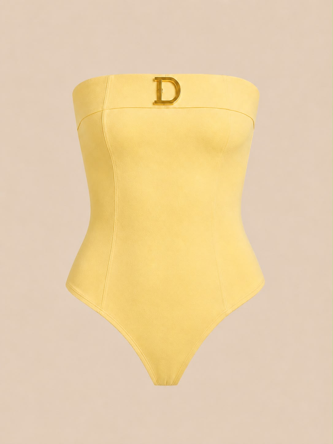 Strapless 'D' Hardware Thong Bodysuit in Butter Yellow