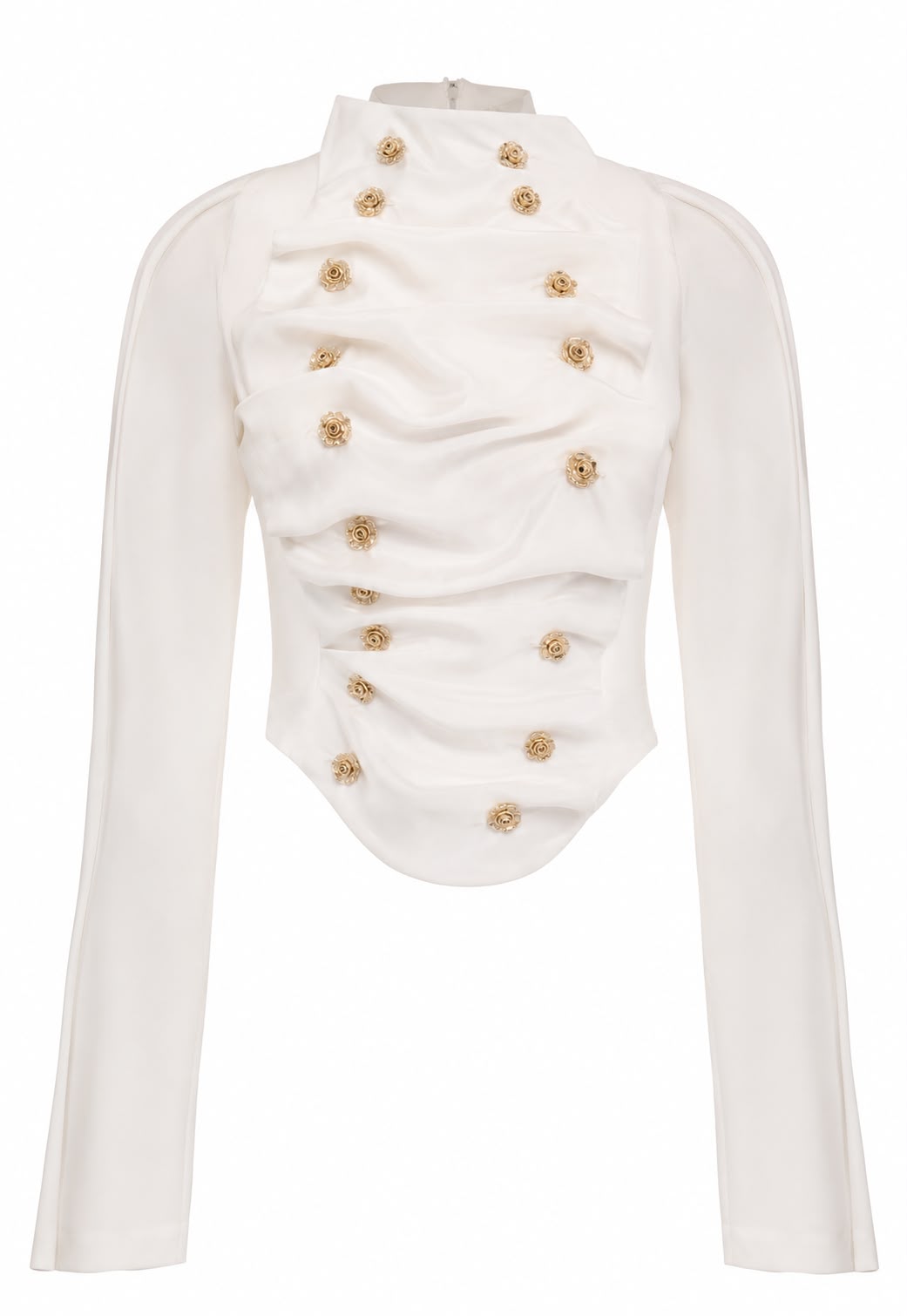 Ivory Rosette Button Draped Corset Top