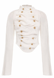 Ivory Rosette Button Draped Corset Top